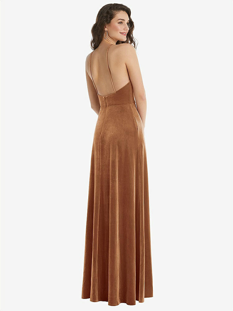 【STYLE: LB034】High Neck Halter Open-Back Velvet Dress - Alix【COLOR: Golden Almond】