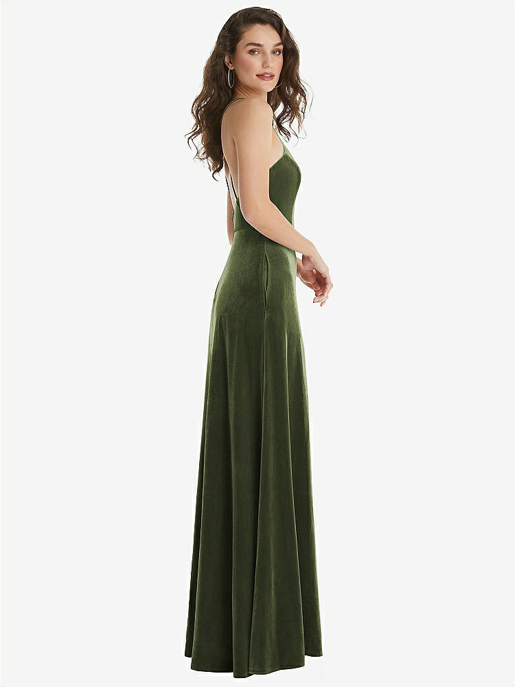 【STYLE: LB034】High Neck Halter Open-Back Velvet Dress - Alix【COLOR: Olive Green】