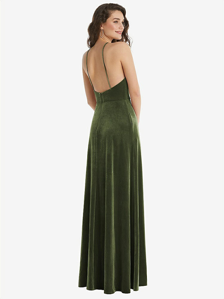 【STYLE: LB034】High Neck Halter Open-Back Velvet Dress - Alix【COLOR: Olive Green】