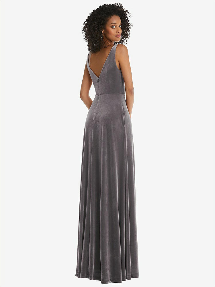 【STYLE: TH085】Velvet Maxi Dress with Shirred Bodice and Front Slit【COLOR: Caviar Gray】