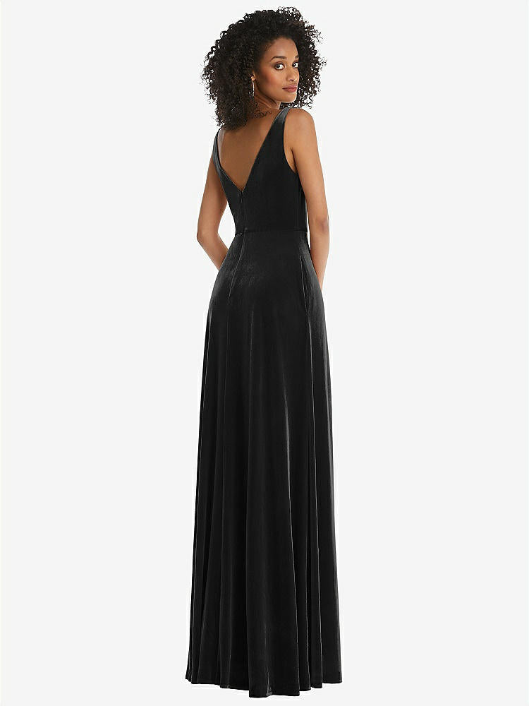 【STYLE: TH085】Velvet Maxi Dress with Shirred Bodice and Front Slit【COLOR: Black】