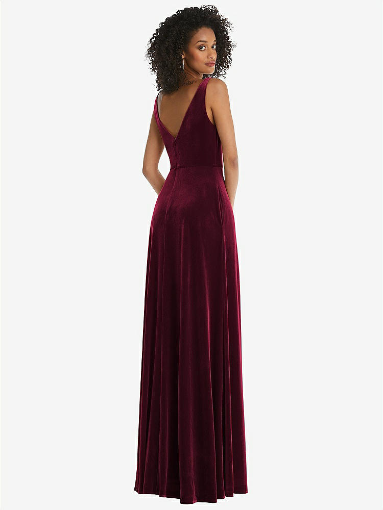 【STYLE: TH085】Velvet Maxi Dress with Shirred Bodice and Front Slit【COLOR: Cabernet】