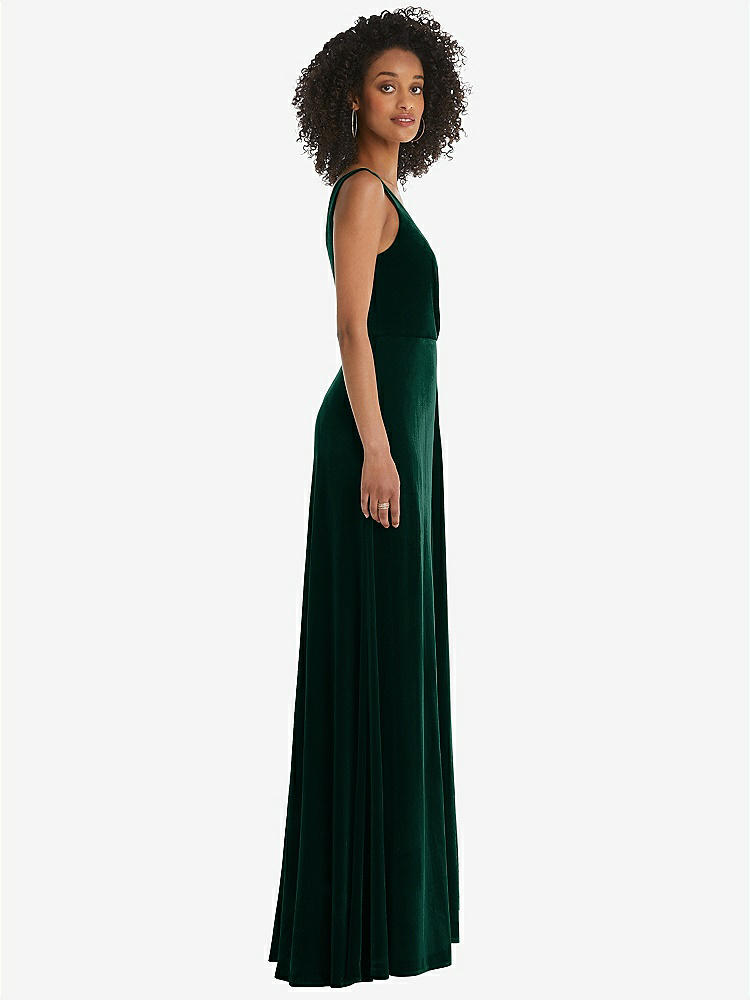 【NEW】【STYLE: TH085】ベルベット マキシ ドレス shirred ボディス および 前面 スリット【COLOR: Evergreen】【SIZE: 00-30W】