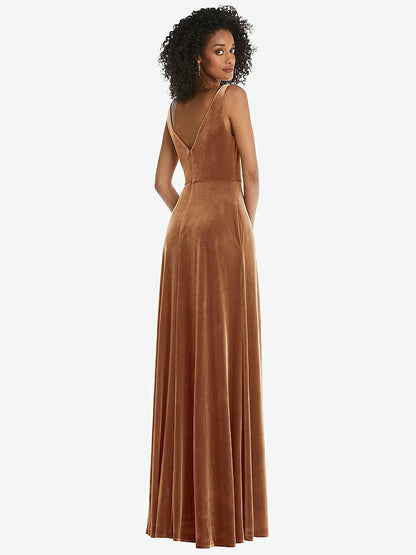 【NEW】【STYLE: TH085】ベルベット マキシ ドレス shirred ボディス および 前面 スリット【COLOR: Golden Almond】【SIZE: 00-30W】
