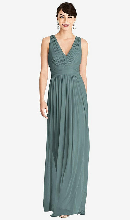 【STYLE: TH104】Shirred Wrap Bodice Twist Back Maxi Dress【COLOR: Smoke Blue】