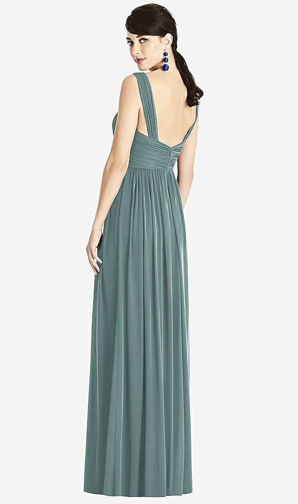 【STYLE: TH105】Illusion Plunge Neck Shirred Maxi Dress【COLOR: Smoke Blue & Light Nude】