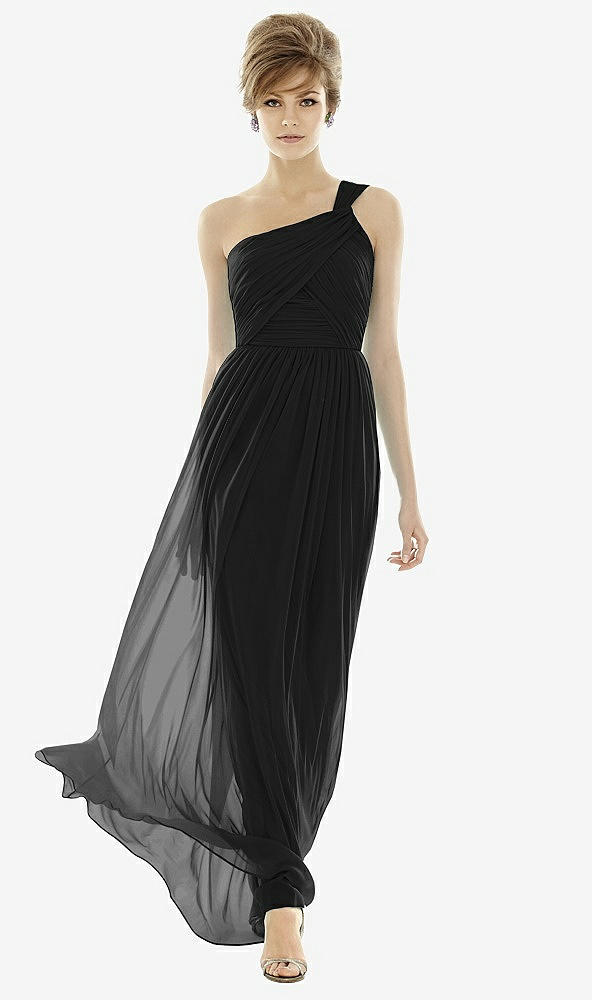 【STYLE: TH106】One-Shoulder Asymmetrical Draped Wrap Maxi Dress【COLOR: Black】