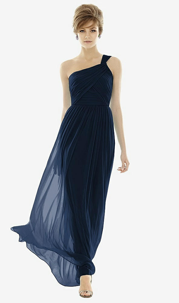 【STYLE: TH106】One-Shoulder Asymmetrical Draped Wrap Maxi Dress【COLOR: Midnight Navy】