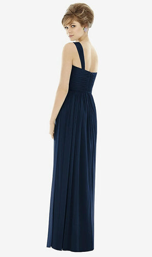 【STYLE: TH106】One-Shoulder Asymmetrical Draped Wrap Maxi Dress【COLOR: Midnight Navy】