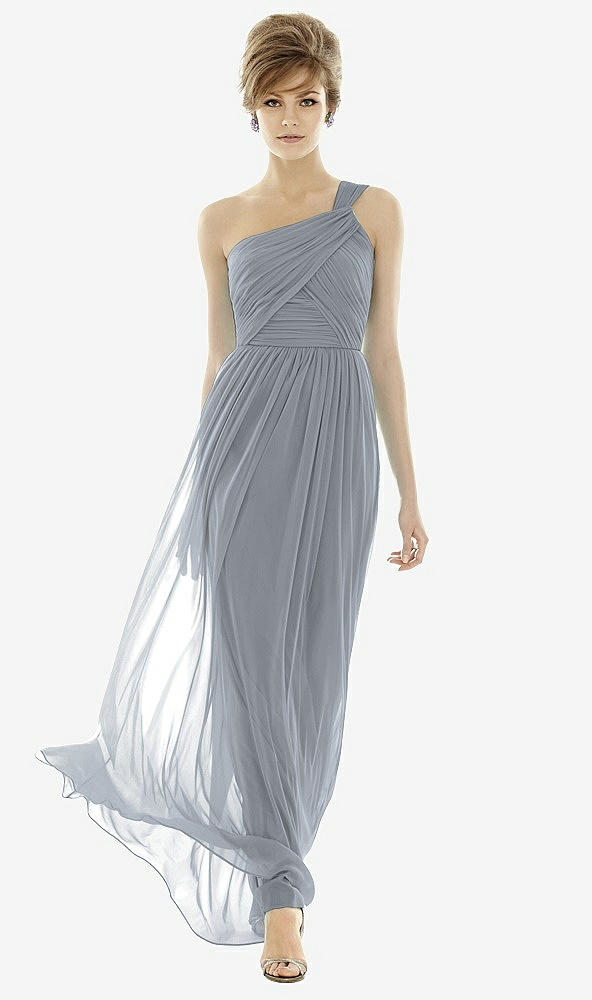【STYLE: TH106】One-Shoulder Asymmetrical Draped Wrap Maxi Dress【COLOR: Platinum】