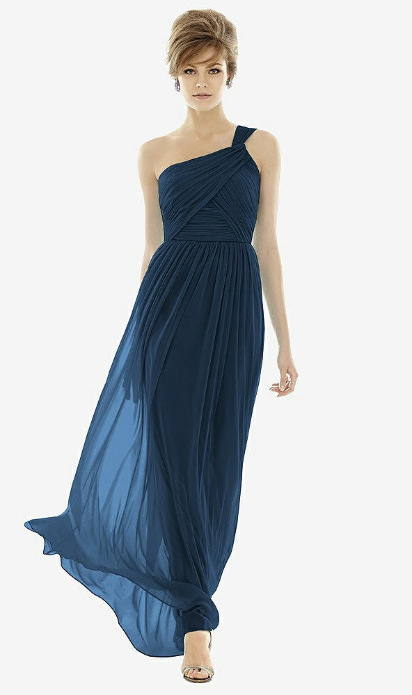 【STYLE: TH106】One-Shoulder Asymmetrical Draped Wrap Maxi Dress【COLOR: Sofia Blue】
