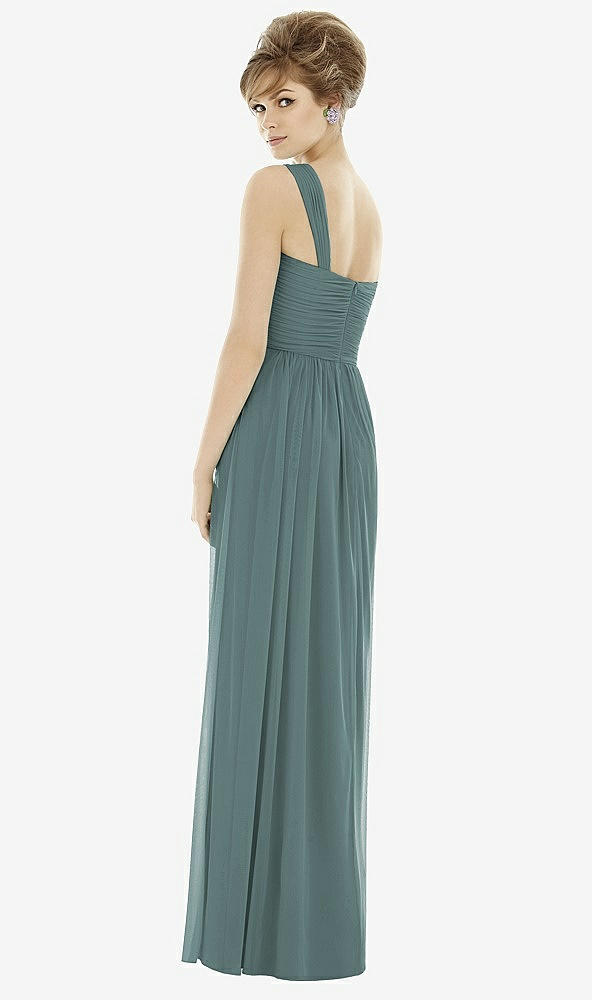 【STYLE: TH106】One-Shoulder Asymmetrical Draped Wrap Maxi Dress【COLOR: Smoke Blue】