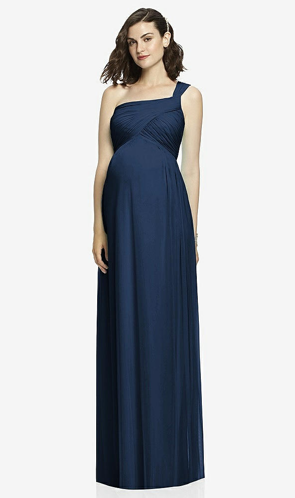 【STYLE: TH107】One-Shoulder Asymmetrical Draped Wrap Maternity Dress【COLOR: Midnight Navy】