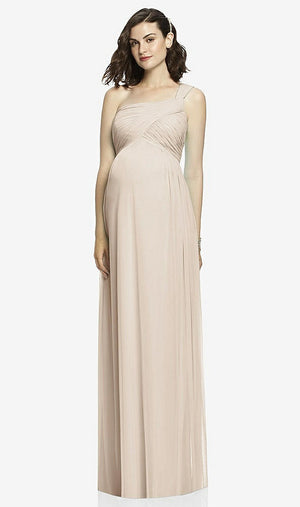 【STYLE: TH107】One-Shoulder Asymmetrical Draped Wrap Maternity Dress【COLOR: Nude Gray】