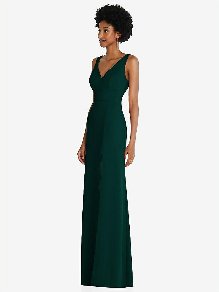 【STYLE: 6857】Square Low-Back A-Line Dress with Front Slit and Pockets【COLOR: Evergreen】