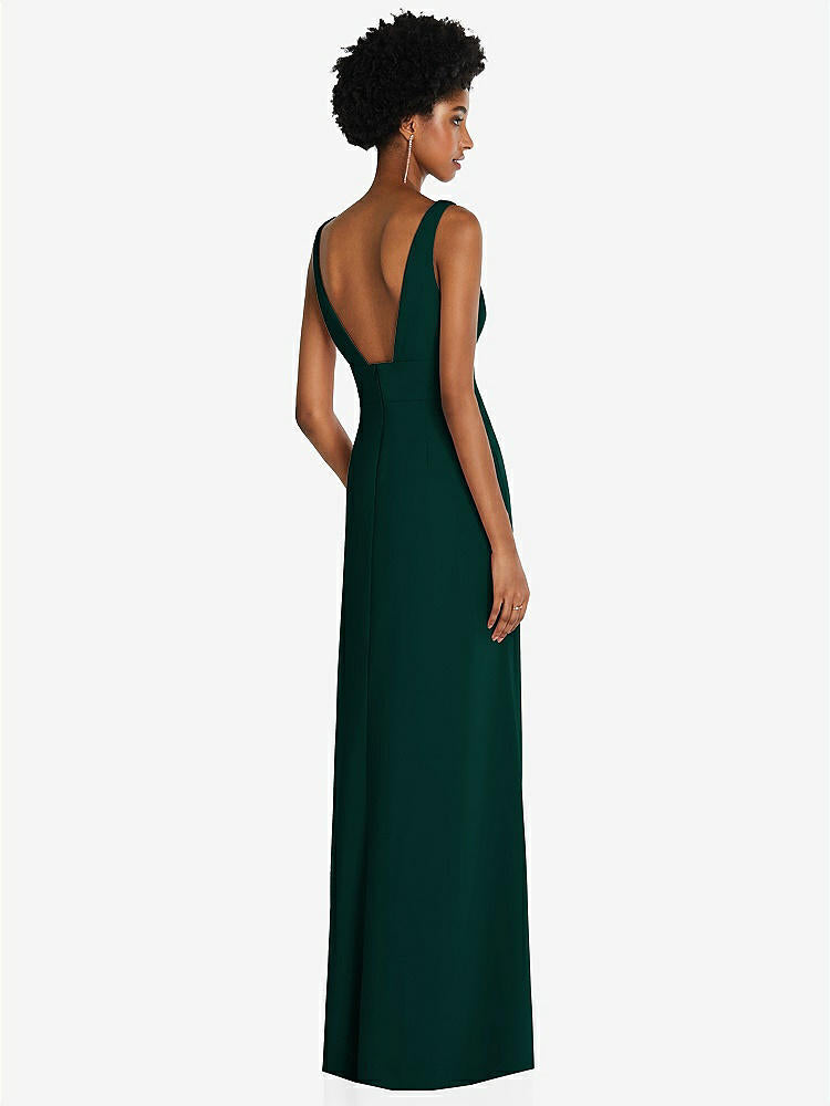 【STYLE: 6857】Square Low-Back A-Line Dress with Front Slit and Pockets【COLOR: Evergreen】