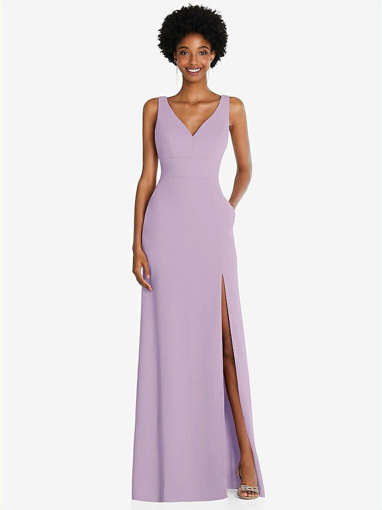 【NEW】【STYLE: 6857】正方形 ローバック a-line ドレス 前面 スリット および ポケット【COLOR: Pale Purple】【SIZE: 00-30W】
