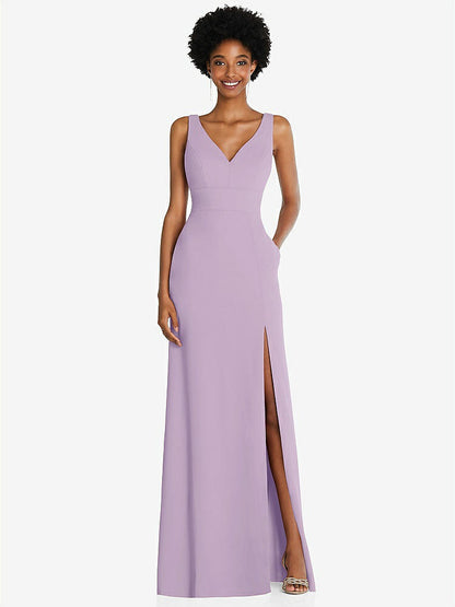 【NEW】【STYLE: 6857】正方形 ローバック a-line ドレス 前面 スリット および ポケット【COLOR: Pale Purple】【SIZE: 00-30W】