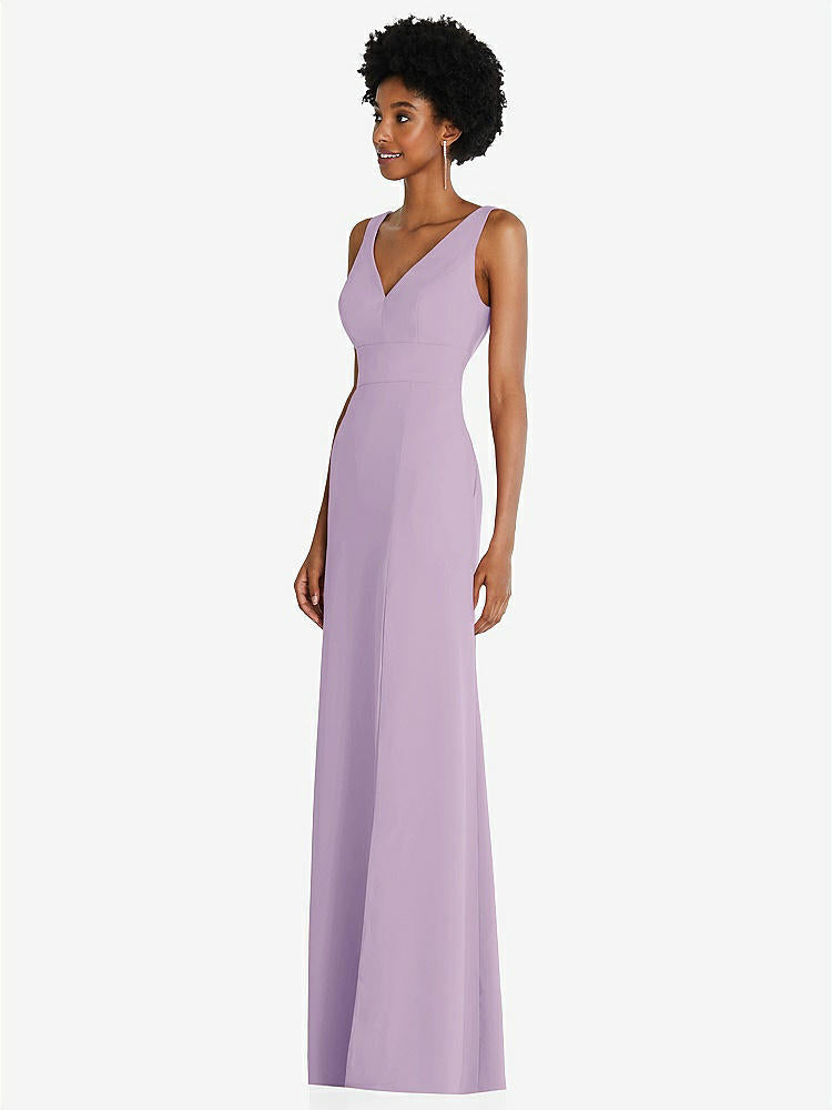 【NEW】【STYLE: 6857】正方形 ローバック a-line ドレス 前面 スリット および ポケット【COLOR: Pale Purple】【SIZE: 00-30W】