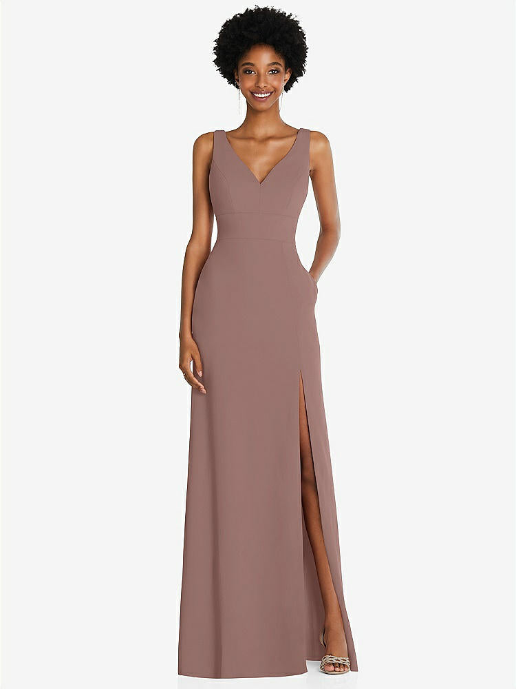 【STYLE: 6857】Square Low-Back A-Line Dress with Front Slit and Pockets【COLOR: Sienna】