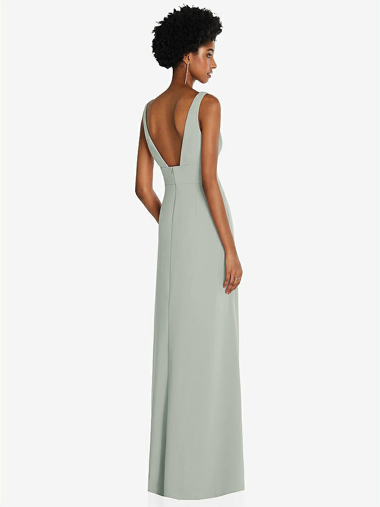【STYLE: 6857】Square Low-Back A-Line Dress with Front Slit and Pockets【COLOR: Willow Green】