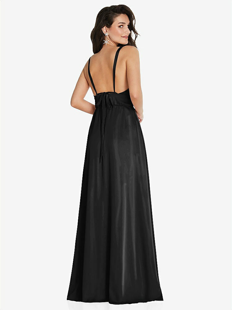 【STYLE: TH093】Deep V-Neck Shirred Skirt Maxi Dress with Convertible Straps【COLOR: Black】