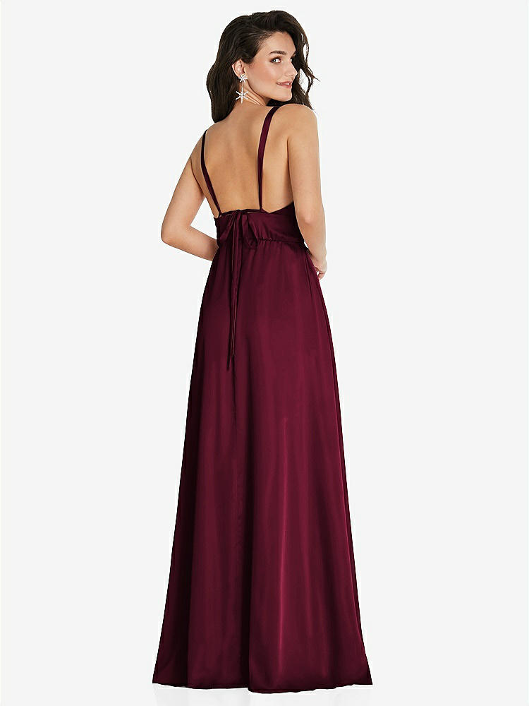 【STYLE: TH093】Deep V-Neck Shirred Skirt Maxi Dress with Convertible Straps【COLOR: Cabernet】