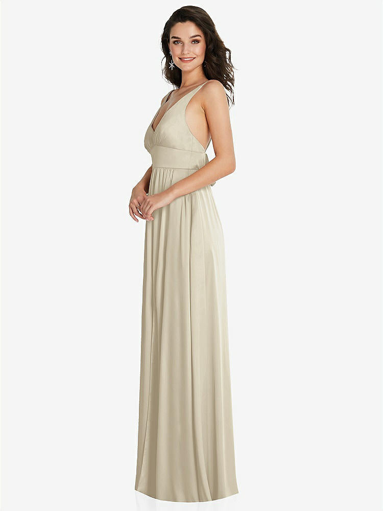 【NEW】【STYLE: TH093】ディープ Vネック Shirred スカート マキシ ドレス コンバーチブル ストラップ【COLOR: Champagne】【SIZE: 00-30W】