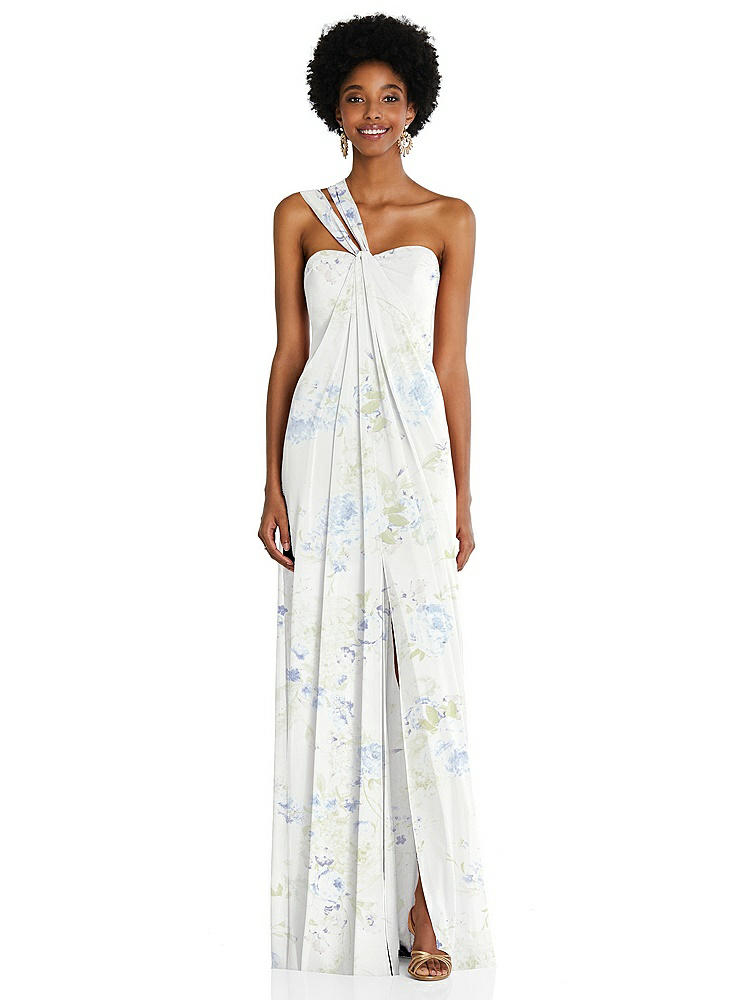 【STYLE: 3109】Draped Chiffon Grecian Column Gown with Convertible Straps【COLOR: Bleu Garden】