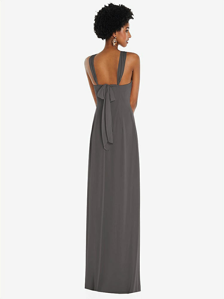 【STYLE: 3109】Draped Chiffon Grecian Column Gown with Convertible Straps【COLOR: Caviar Gray】