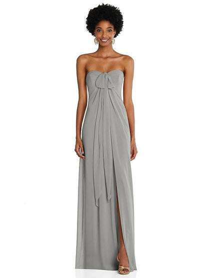 【STYLE: 3109】Draped Chiffon Grecian Column Gown with Convertible Straps【COLOR: Chelsea Gray】