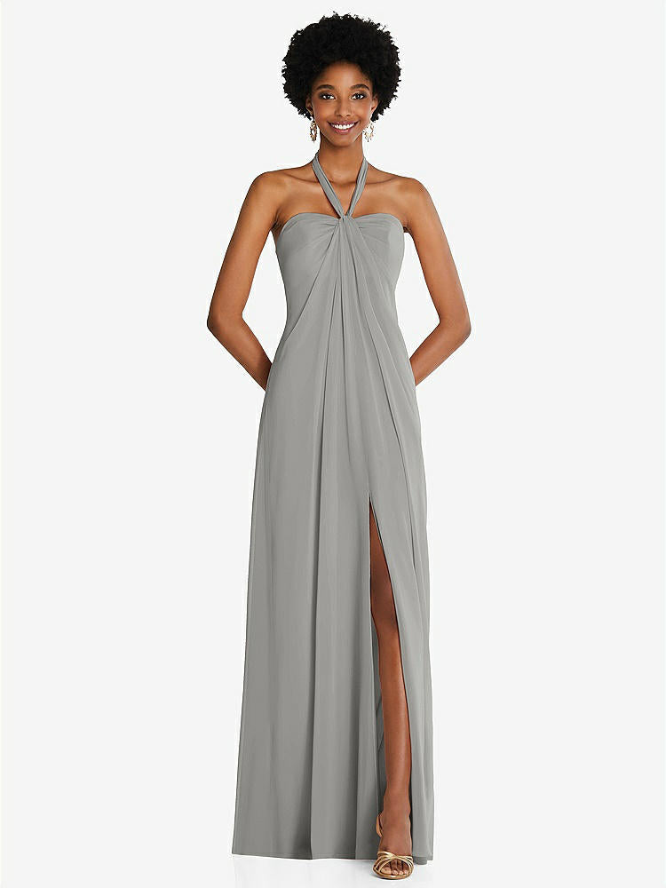 【STYLE: 3109】Draped Chiffon Grecian Column Gown with Convertible Straps【COLOR: Chelsea Gray】
