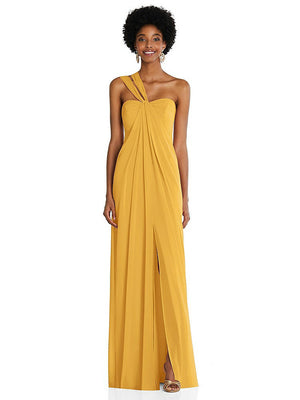【STYLE: 3109】Draped Chiffon Grecian Column Gown with Convertible Straps【COLOR: NYC Yellow】