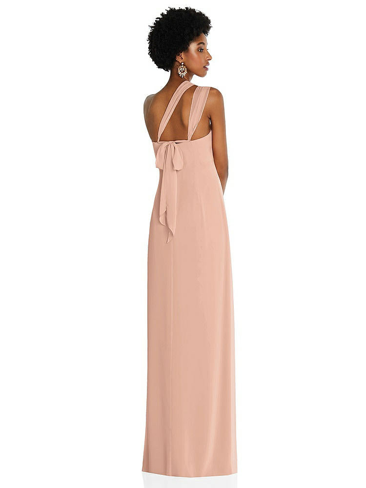 【STYLE: 3109】Draped Chiffon Grecian Column Gown with Convertible Straps【COLOR: Pale Peach】