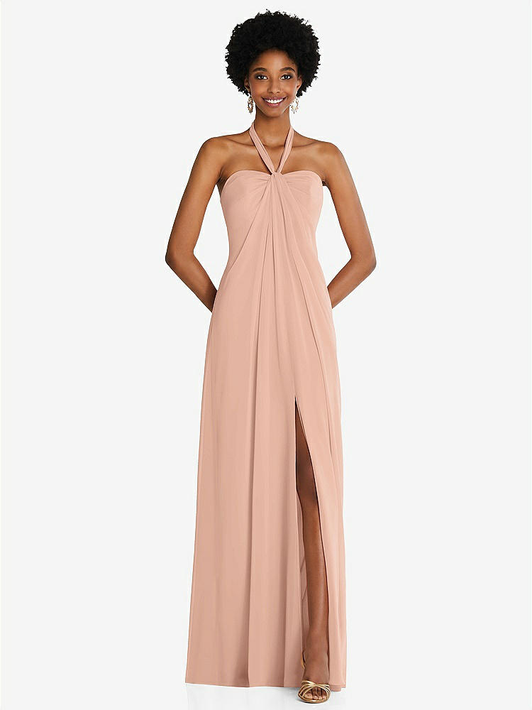 【STYLE: 3109】Draped Chiffon Grecian Column Gown with Convertible Straps【COLOR: Pale Peach】