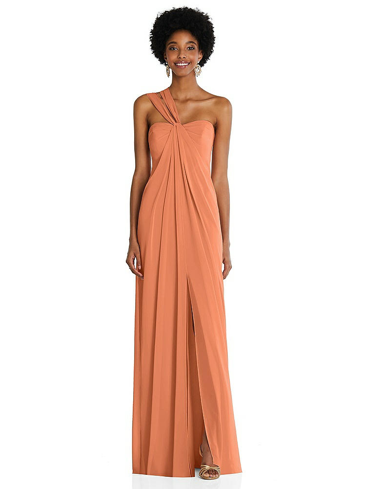 【STYLE: 3109】Draped Chiffon Grecian Column Gown with Convertible Straps【COLOR: Sweet Melon】