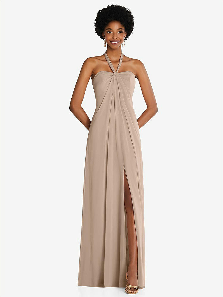 【STYLE: 3109】Draped Chiffon Grecian Column Gown with Convertible Straps【COLOR: Topaz】