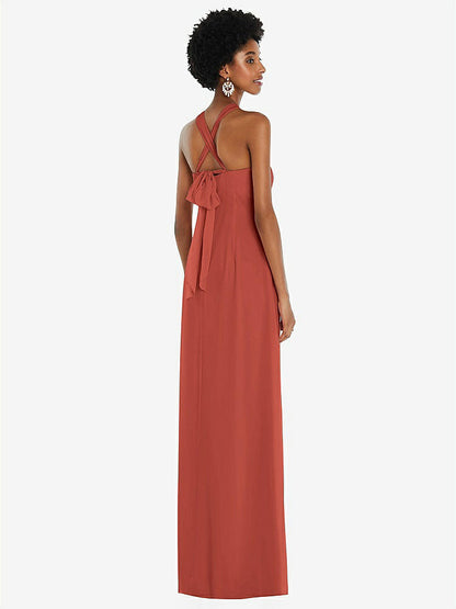 【STYLE: 3109】Draped Chiffon Grecian Column Gown with Convertible Straps【COLOR: Amber Sunset】