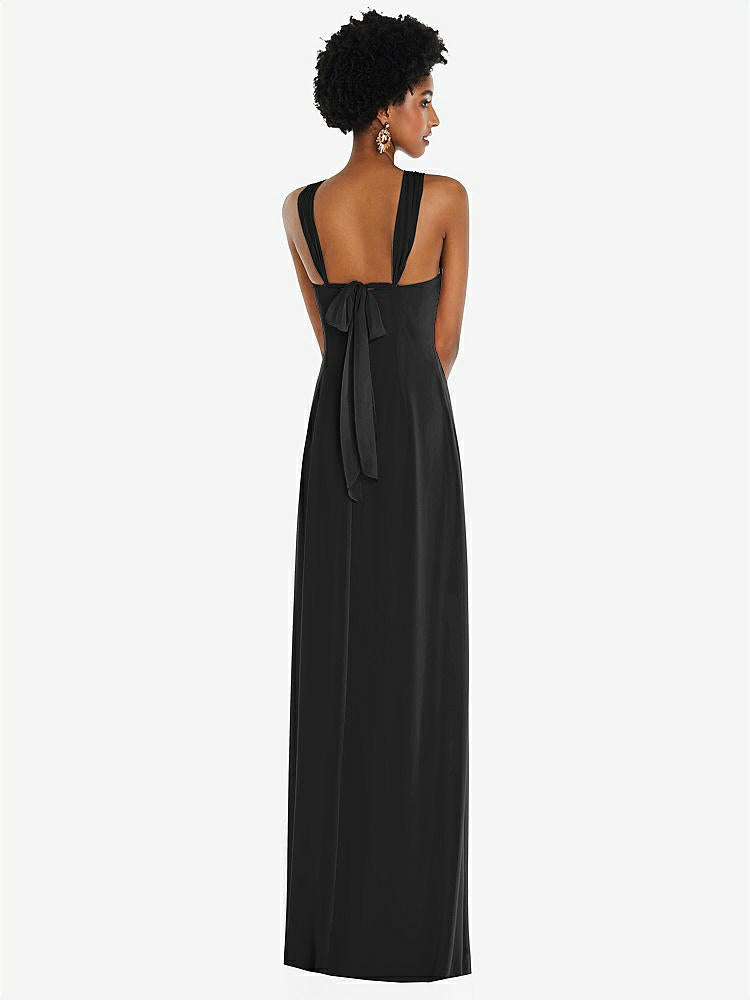 【STYLE: 3109】Draped Chiffon Grecian Column Gown with Convertible Straps【COLOR: Black】