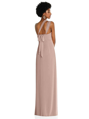 【STYLE: 3109】Draped Chiffon Grecian Column Gown with Convertible Straps【COLOR: Bliss】