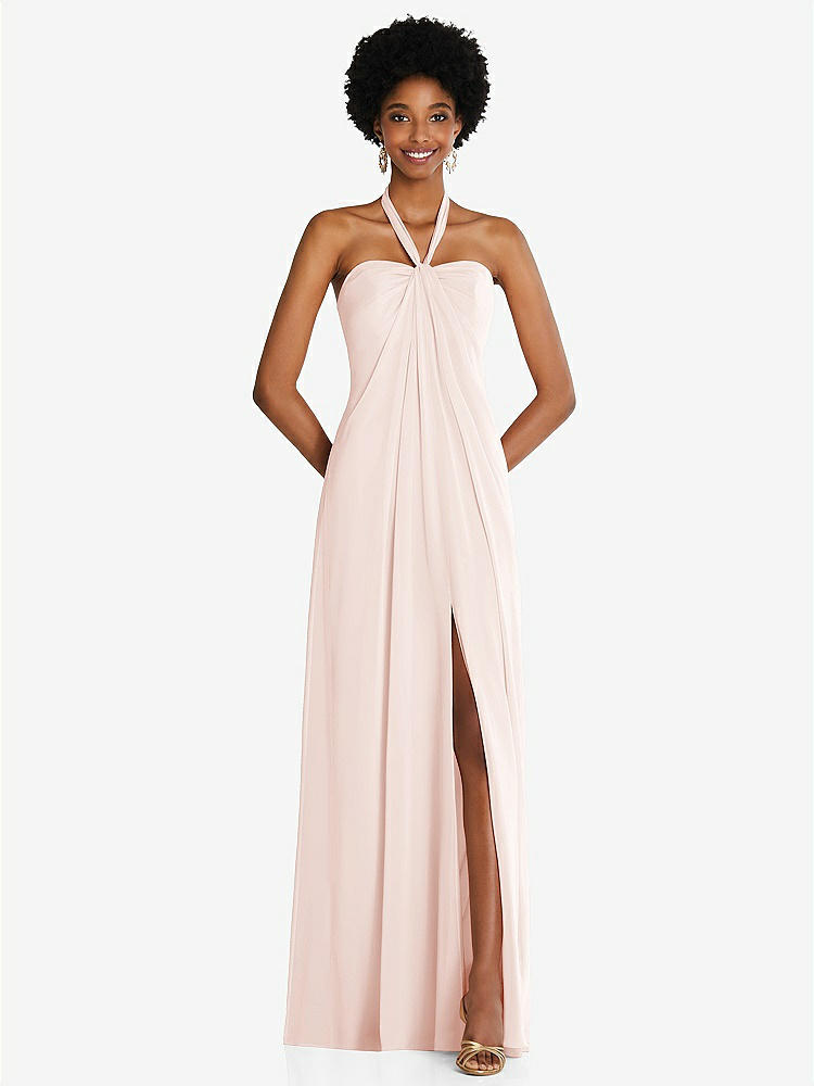 【STYLE: 3109】Draped Chiffon Grecian Column Gown with Convertible Straps【COLOR: Blush】