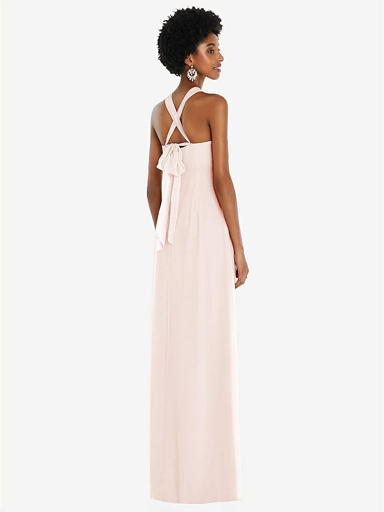 【STYLE: 3109】Draped Chiffon Grecian Column Gown with Convertible Straps【COLOR: Blush】