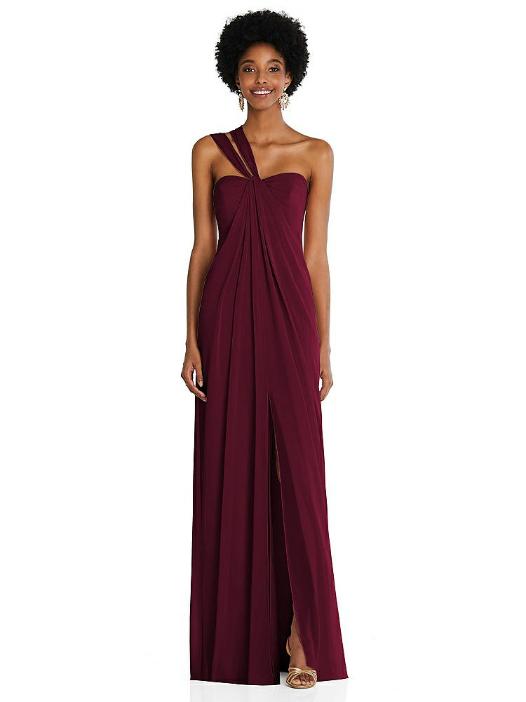【STYLE: 3109】Draped Chiffon Grecian Column Gown with Convertible Straps【COLOR: Cabernet】