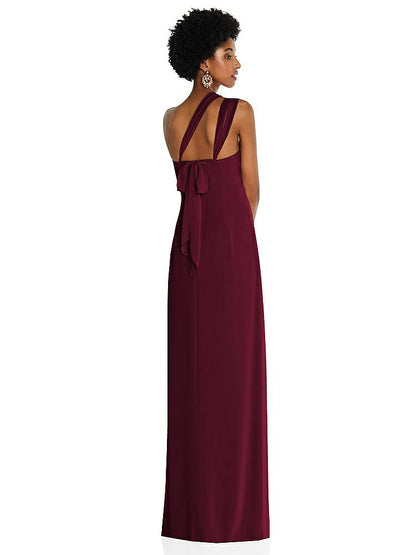 【STYLE: 3109】Draped Chiffon Grecian Column Gown with Convertible Straps【COLOR: Cabernet】
