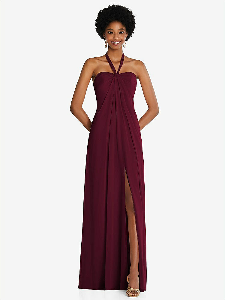 【STYLE: 3109】Draped Chiffon Grecian Column Gown with Convertible Straps【COLOR: Cabernet】