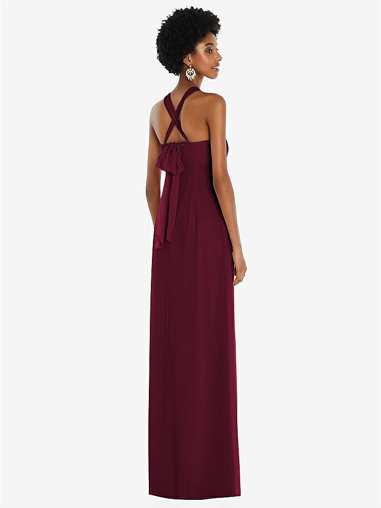 【STYLE: 3109】Draped Chiffon Grecian Column Gown with Convertible Straps【COLOR: Cabernet】