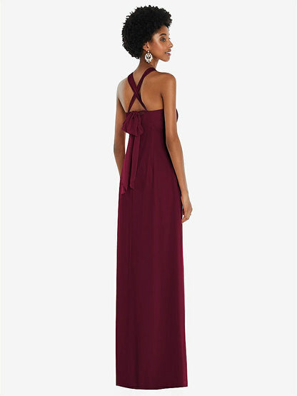 【STYLE: 3109】Draped Chiffon Grecian Column Gown with Convertible Straps【COLOR: Cabernet】