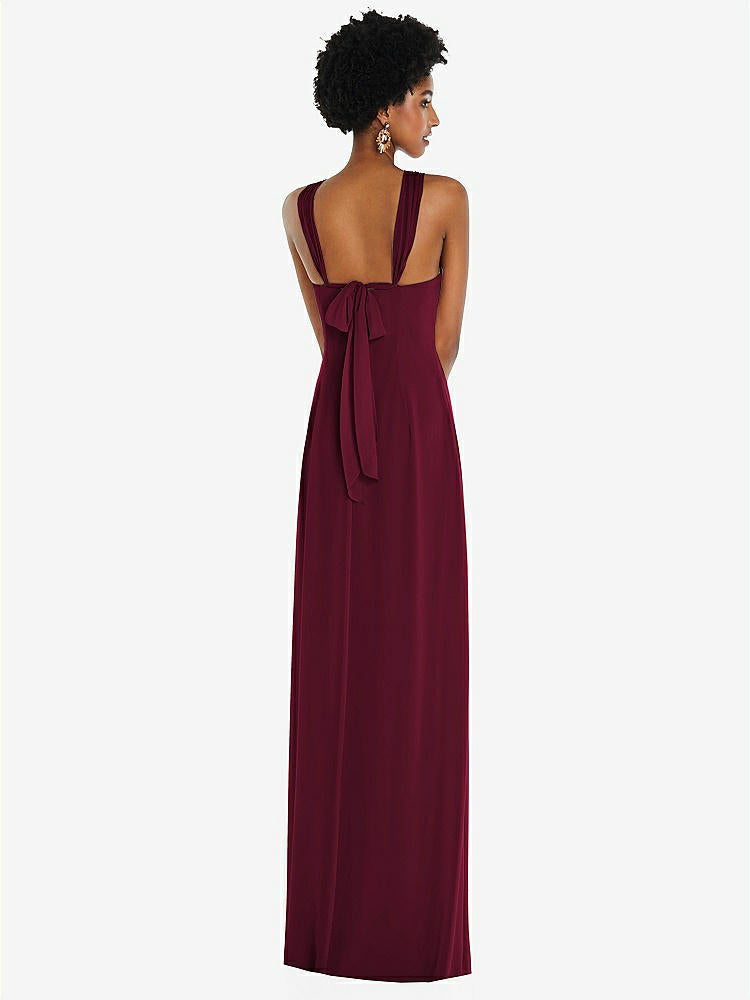 【STYLE: 3109】Draped Chiffon Grecian Column Gown with Convertible Straps【COLOR: Cabernet】