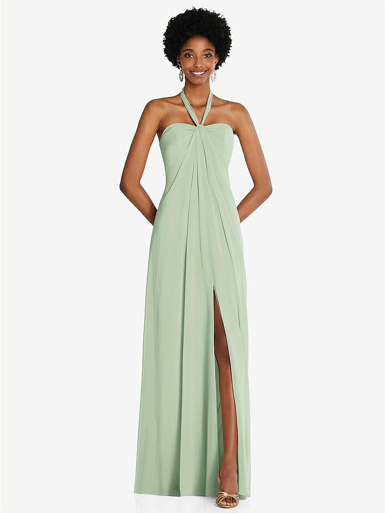 【STYLE: 3109】Draped Chiffon Grecian Column Gown with Convertible Straps【COLOR: Celadon】