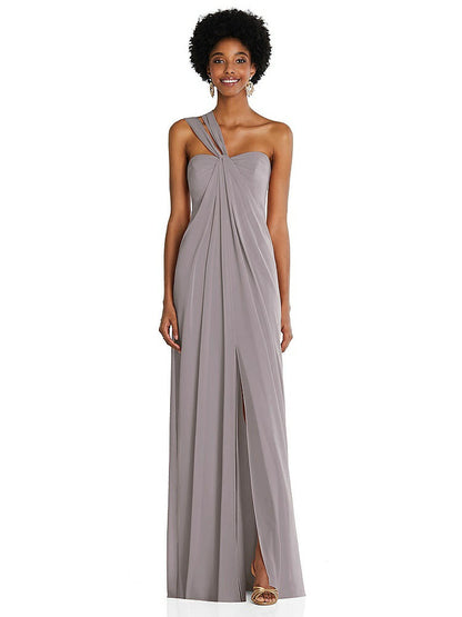 【STYLE: 3109】Draped Chiffon Grecian Column Gown with Convertible Straps【COLOR: Cashmere Gray】